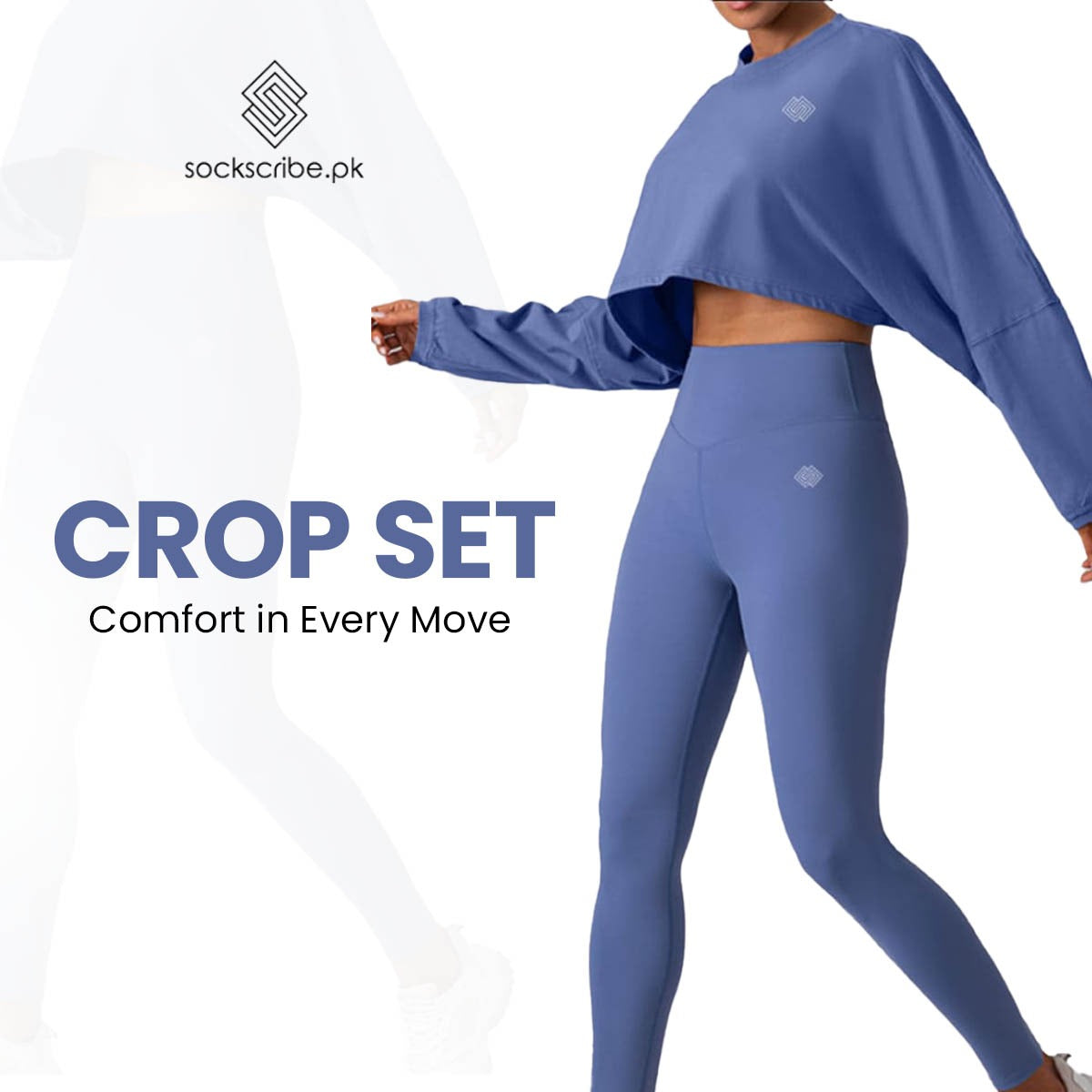 Batwing Crop Top Set - Dusty Blue