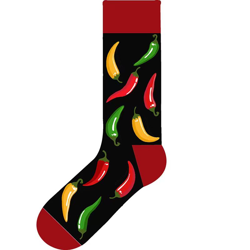 Sock with chili pepper pattern on a black background