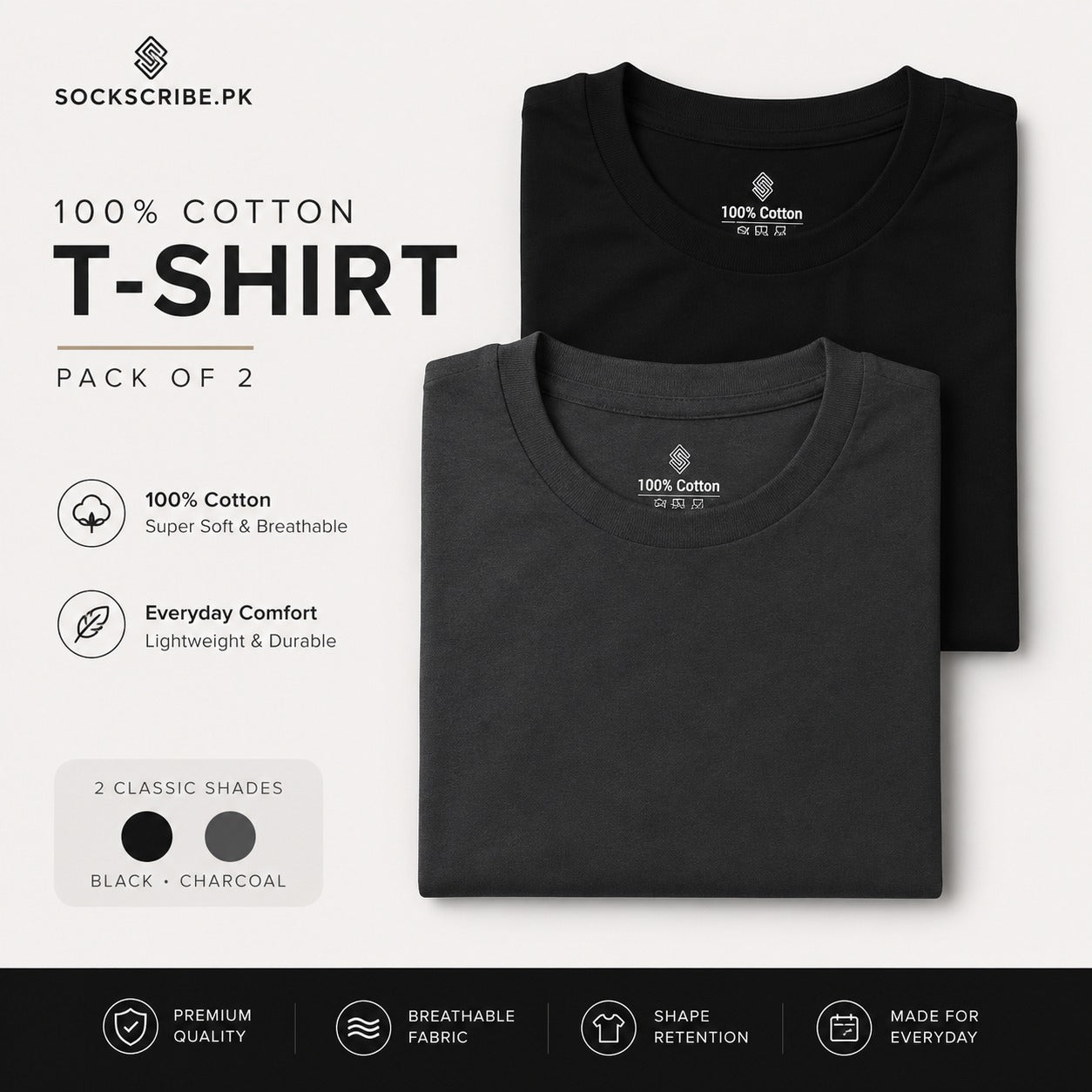 Men's Premium Cotton T-Shirt Pack Of 2