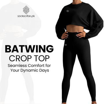 Batwing Crop Top Set - Midnight Black